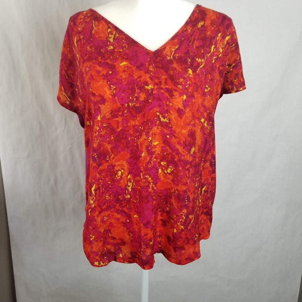 Wassimo Cap Sleeve V-Neck Red & Purple T-Shirt M